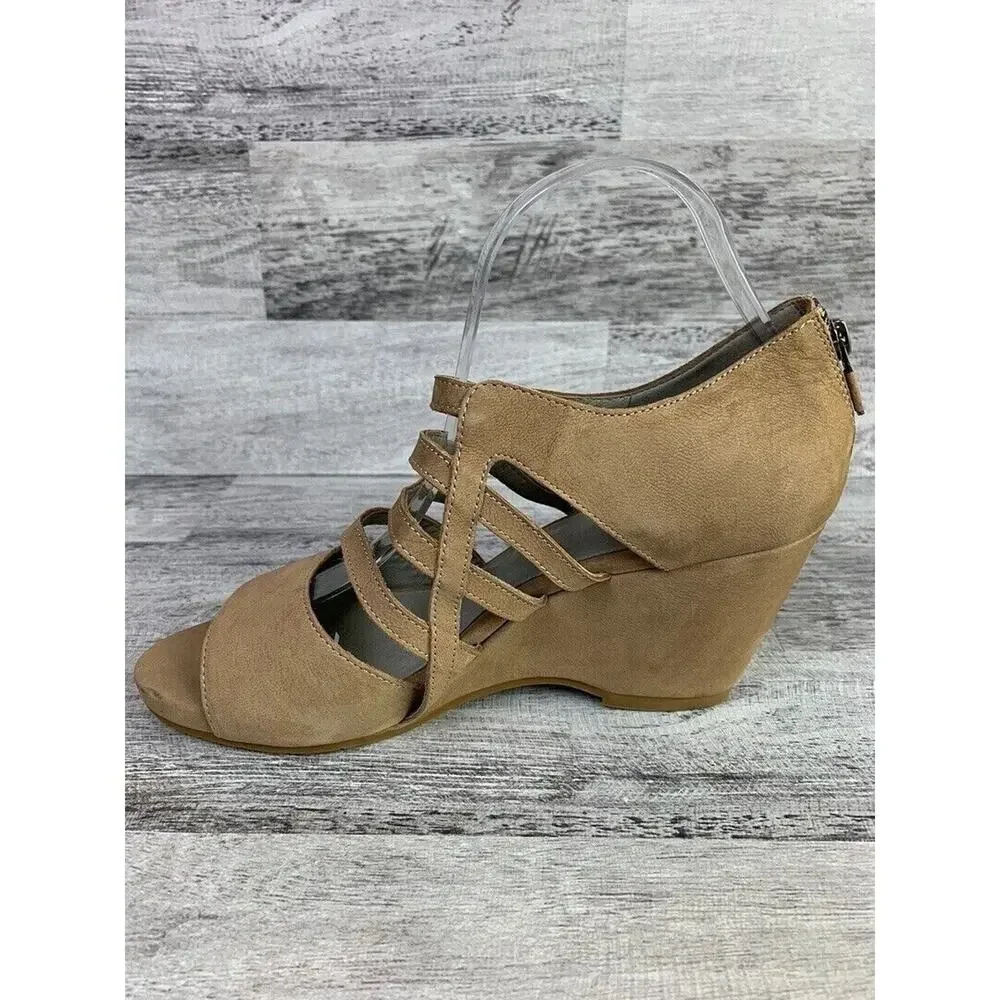 Eileen Fisher Womens Strappy Wedge Sandals Size 9.5 Beige Open Toe